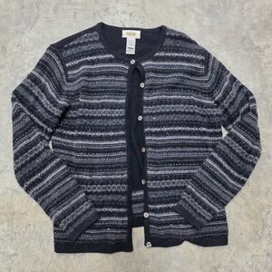Vtg Talbots Women's Cardigan Sweater Size S Black Stripe Sparkle Angora Wool Mix